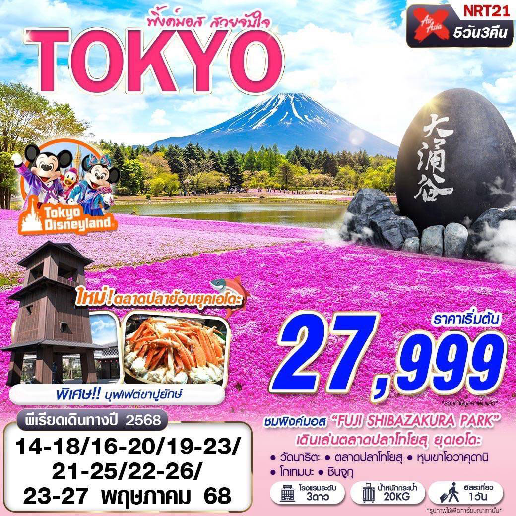 ทัวร์ญี่ปุ่น TOKYO พิ้งค์มอส สวยจับใจ (เที่ยวเต็ม บินเช้า) 5วัน 3คืน (XJ)