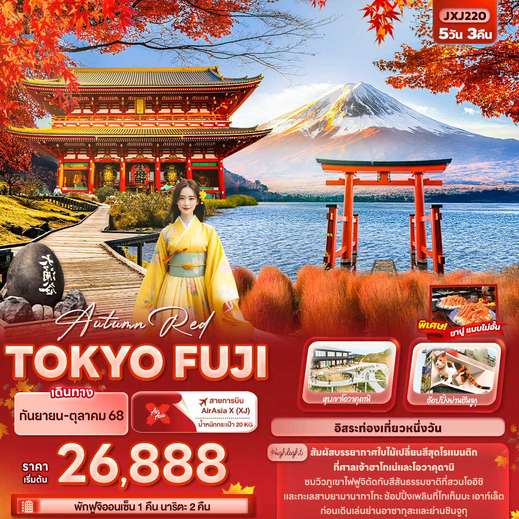ทัวร์ญี่ปุ่น TOKYO FUJI 5วัน 3คืน (XJ)